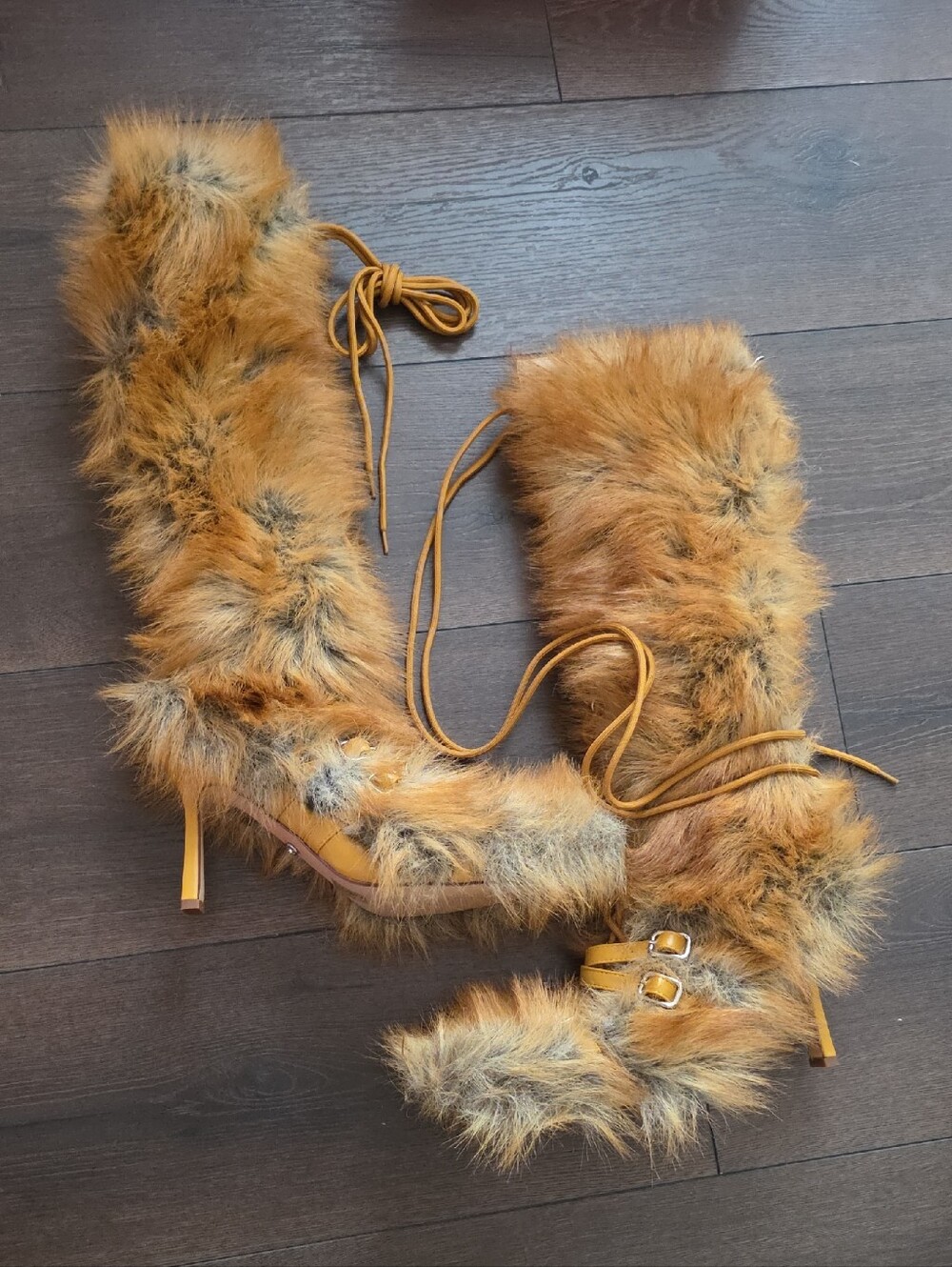 Azalea Wang Akira lourdanne-tan faux red fox laced stiletto boot